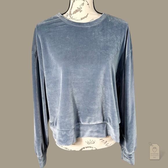 ZARA Blue Velour Drop Shoulder Pullover Sweatshirt L - Picture 1 of 5